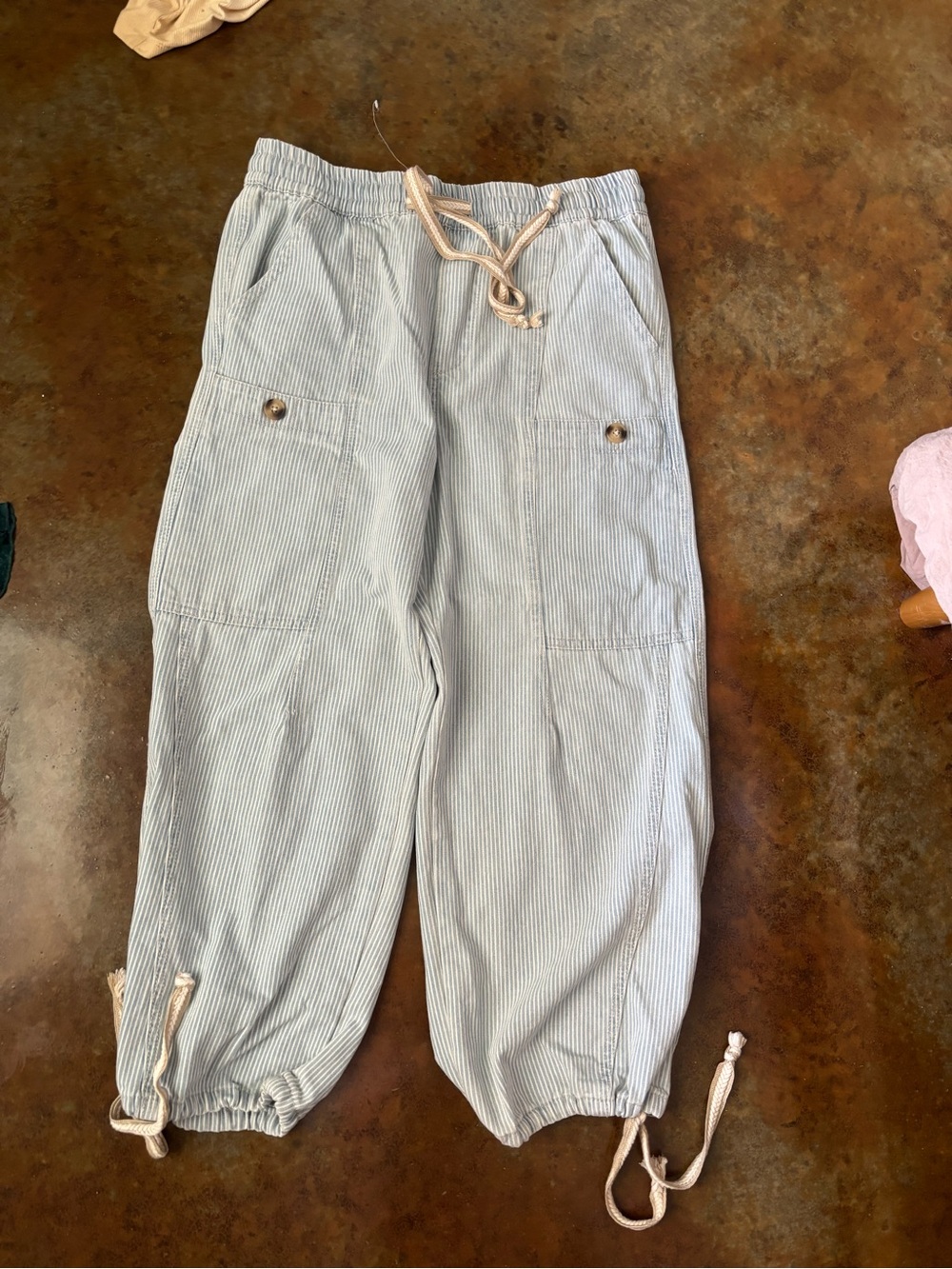 bohme Light Blue Pinstripe Drawstring Cargo Jeans